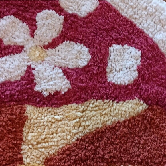 Mushroom Shaped Rug Red/Pink Mushroom & Off White Flowers Yellow Stem 36" X 24" - Picture 10 of 11